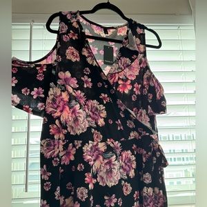 Black Floral Wrap Skater Dress